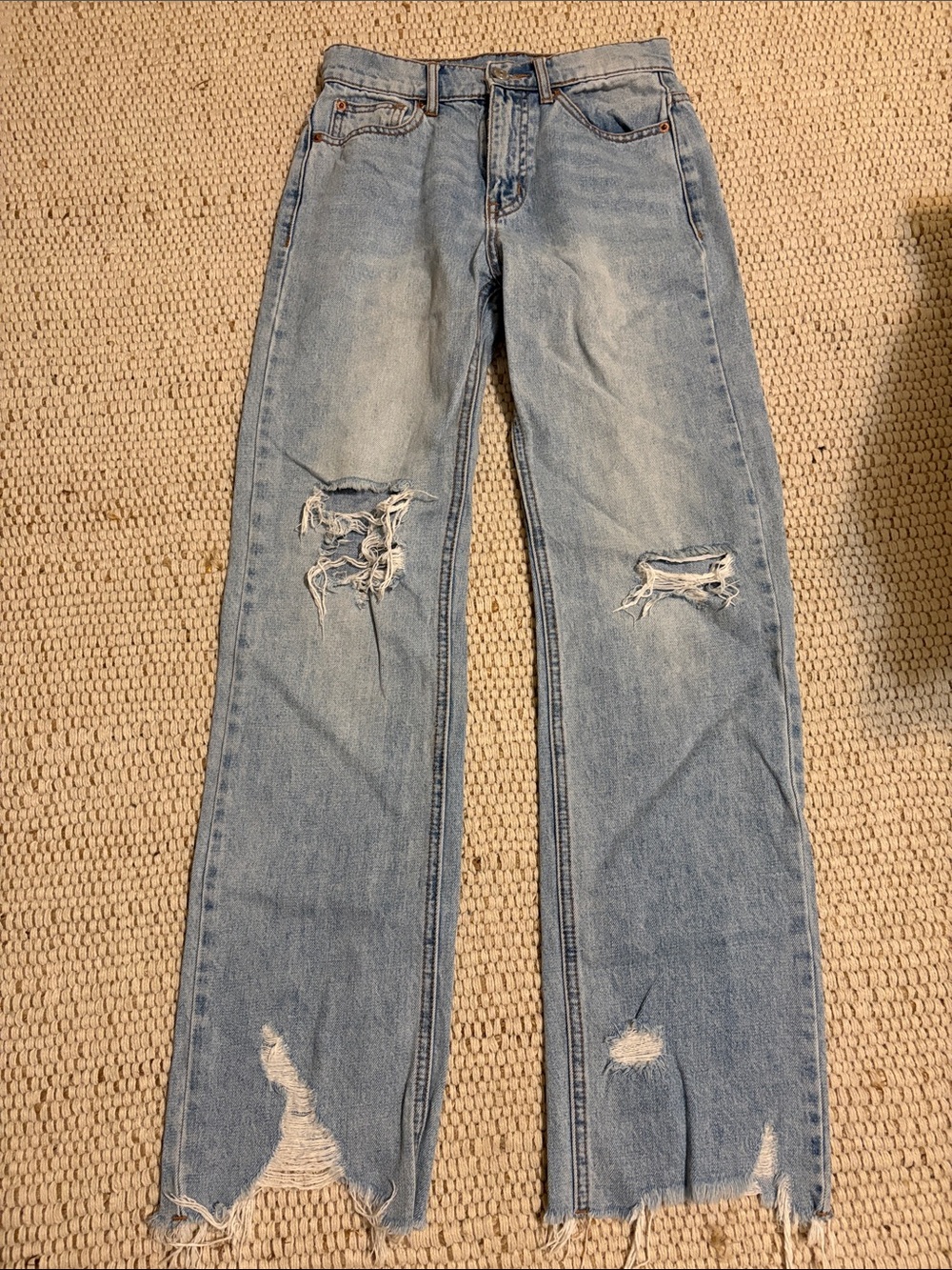 BDG Light Blue Distressed Straight-Leg Jeans